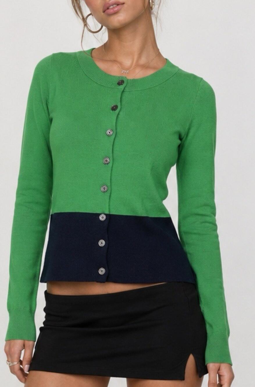 J.Crew Colorblock Merino Wool Cardigan Womens XXS Green Navy Button Up Sweater